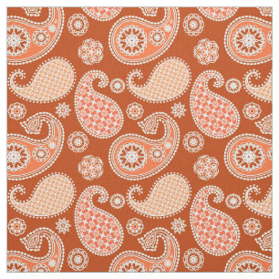 Paisley pattern, Mandarin Orange and White Fabric