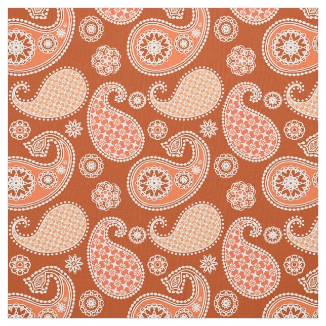 Paisley pattern, Mandarin Orange and White Fabric (Swatch)