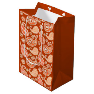 Paisley pattern, Mandarin Orange and White Medium Gift Bag