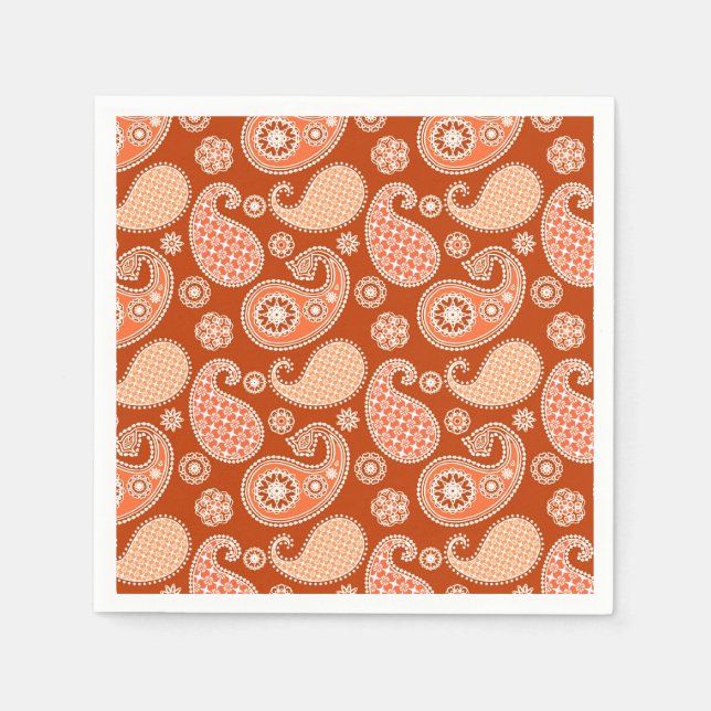 Paisley pattern, Mandarin Orange and White Napkin (Front)