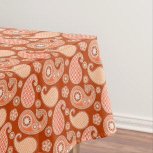 Paisley pattern, Mandarin Orange and White Tablecloth