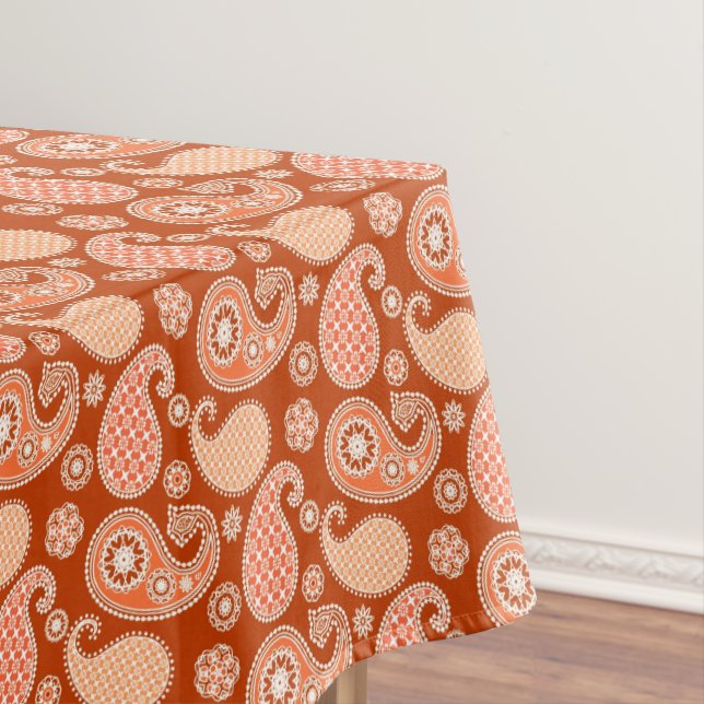 Paisley pattern, Mandarin Orange and White Tablecloth (In Situ)