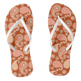 Paisley pattern, Mandarin Orange and White Thongs