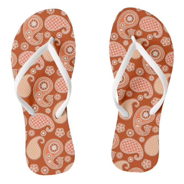 Paisley pattern, Mandarin Orange and White Thongs (Footbed)
