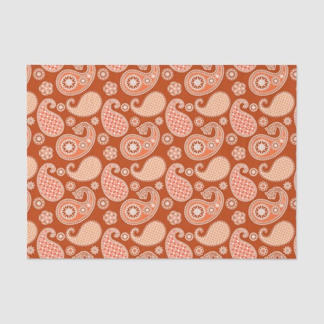 Paisley pattern, Mandarin Orange and White Tissue Paper (Front)