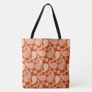 Paisley pattern, Mandarin Orange and White Tote Bag