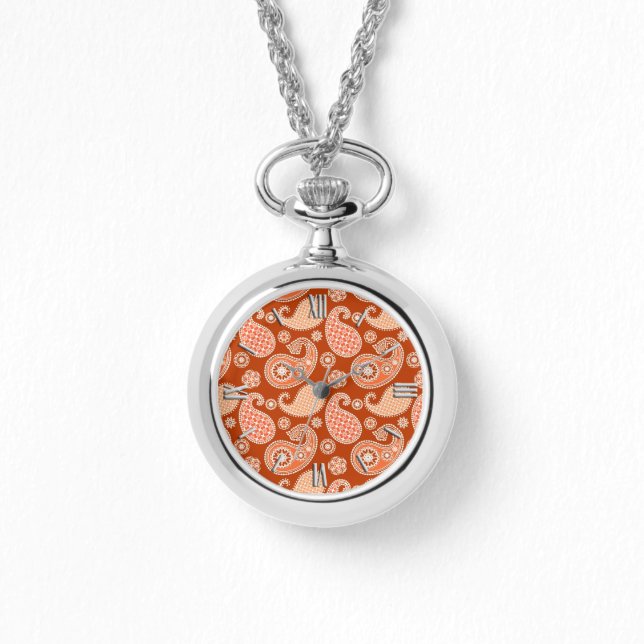 Paisley pattern, Mandarin Orange and White Watch (Front)