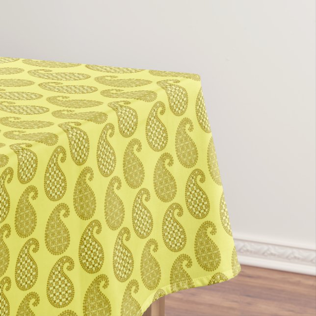 Paisley pattern, mustard and pale yellow tablecloth (In Situ)