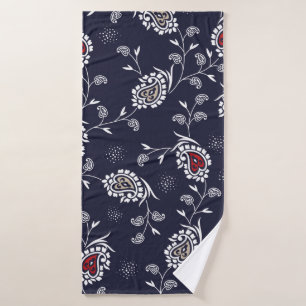 paisley pattern on navy bath towel