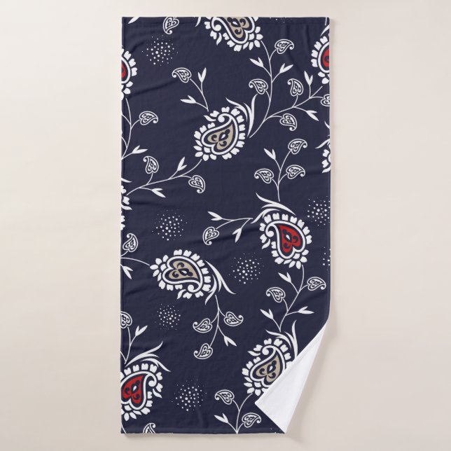 paisley pattern on navy bath towel (Bath Towel)