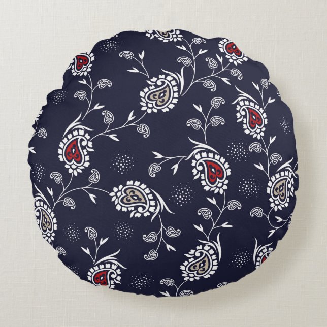 paisley pattern on navy round cushion (Front)