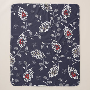 paisley pattern on navy sherpa blanket