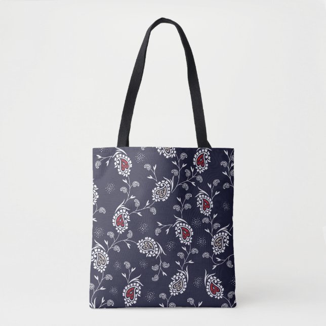 paisley pattern on navy tote bag (Front)