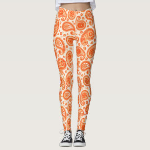 Paisley pattern orange elegant yoga pants