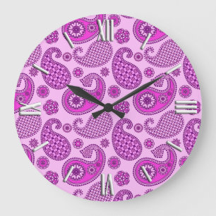 Paisley pattern, orchid and amethyst purple large clock