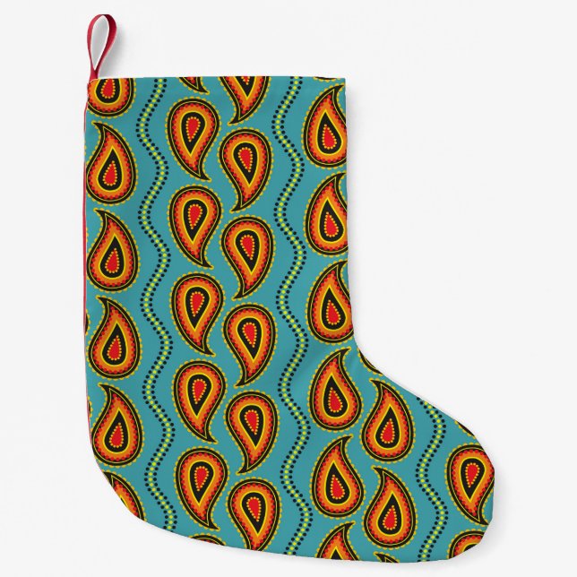 Paisley pattern,ornamental fabric texture indian s small christmas stocking (Front)