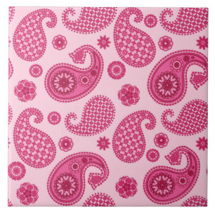 Paisley Pattern, Pastel Coral Pink and Fuchsia Ceramic Tile