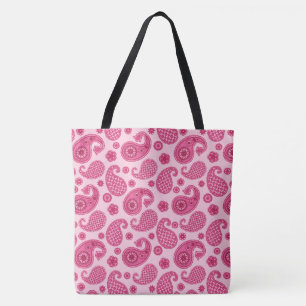 Paisley Pattern, Pastel Coral Pink and Fuchsia Tote Bag