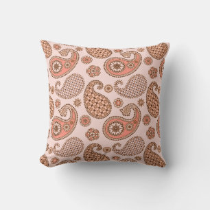 Paisley pattern, peach and coral pink cushion