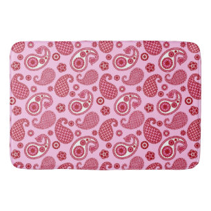 Paisley Pattern, Peppermint Pink and White  Bath Mat