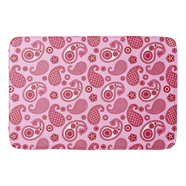 Paisley Pattern, Peppermint Pink and White  Bath Mat (Front)