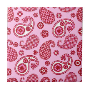 Paisley Pattern, Peppermint Pink and White  Ceramic Tile