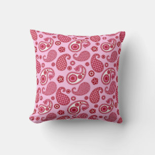 Paisley Pattern, Peppermint Pink and White Cushion