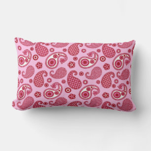 Paisley Pattern, Peppermint Pink and White Lumbar Cushion