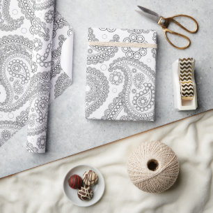 Paisley Pattern, Persian Paisley, Black and White Wrapping Paper
