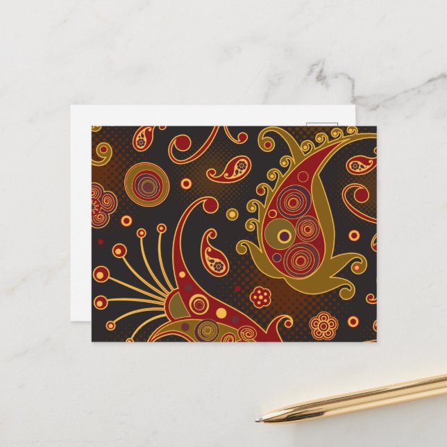 Paisley Pattern, Persian Paisley, Oriental Paisley Postcard (Front/Back In Situ)