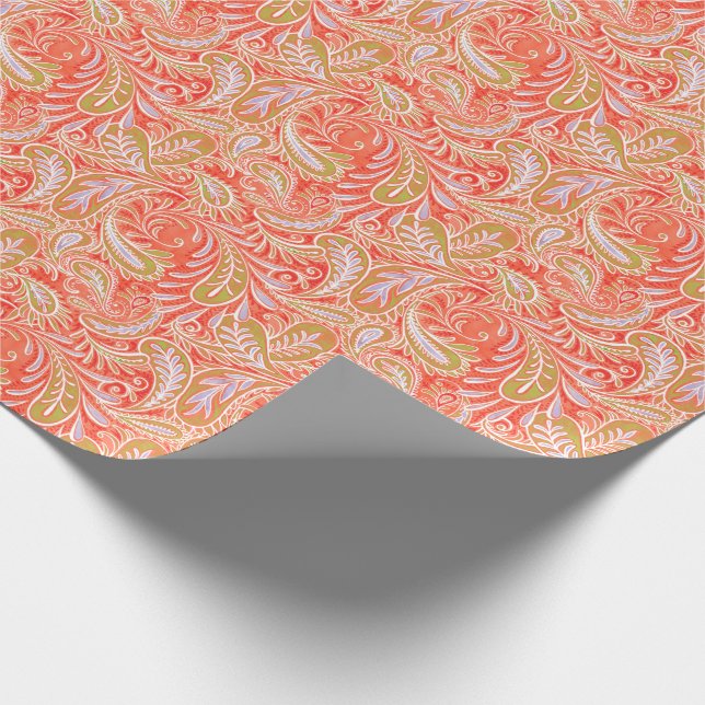 Paisley Pattern Red and Green Wrapping Paper (Corner)