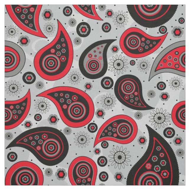 Paisley pattern red black and grey elegant fabric (Swatch)