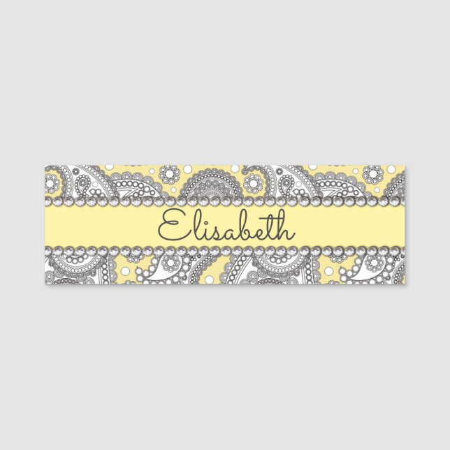 Paisley Pattern Rhinestone Diamonds to Personalise Name Tag (Front)
