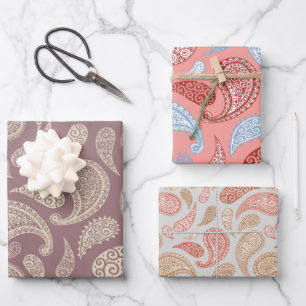 Paisley pattern set of 3 gift wrapping paper
