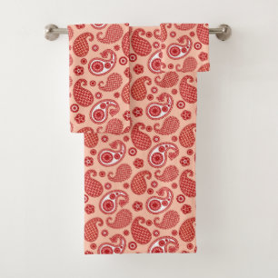 Paisley Pattern, Shades of Coral Orange Bath Towel Set