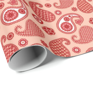 Paisley Pattern, Shades of Coral Orange Wrapping Paper