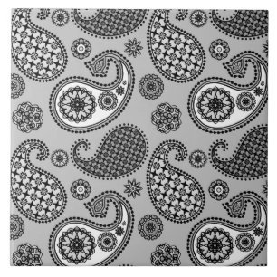 Paisley pattern, shades of grey, black and white ceramic tile