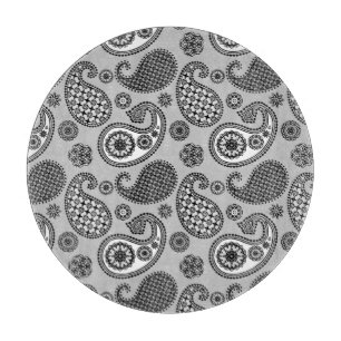 Paisley pattern, shades of grey, black and white cutting board