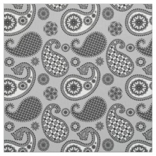 Paisley pattern, shades of grey, black and white fabric