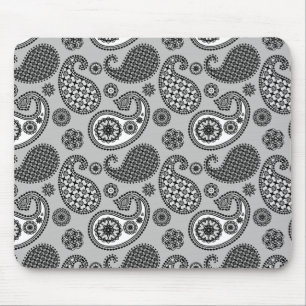 Paisley pattern, shades of grey, black and white mouse pad
