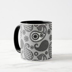 Paisley pattern, shades of grey, black and white mug