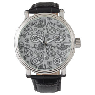 Paisley pattern, shades of grey, black and white watch