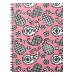 Paisley pattern, shades of grey on pink notebook