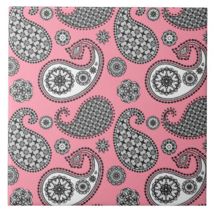 Paisley pattern, shades of grey on pink tile