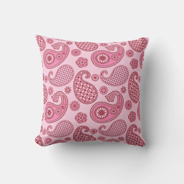Paisley pattern, shades of light to deep pink cushion (Front)