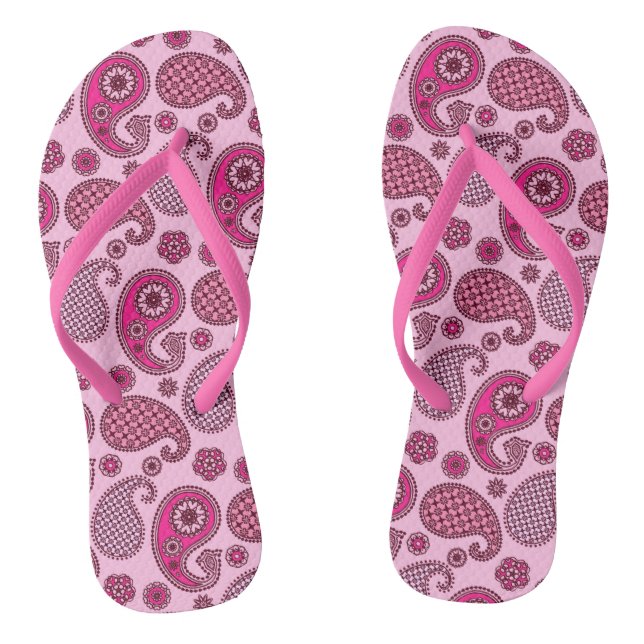 Paisley pattern, shades of light to deep pink thongs (Footbed)