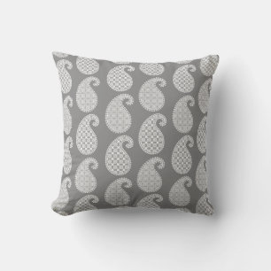 Paisley pattern, silver grey and white cushion