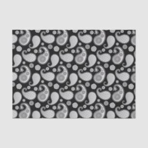 Paisley pattern, Silver Grey / Grey on Black Tissue Paper