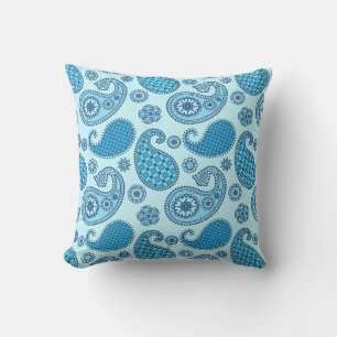 Paisley pattern, sky and cobalt blue cushion