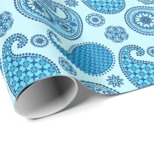 Paisley pattern, sky and cobalt blue wrapping paper
